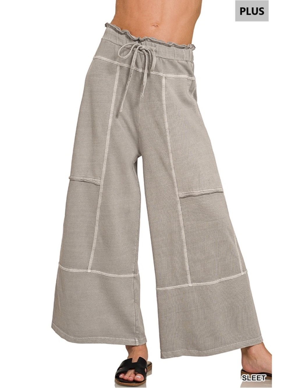 1X - 3X 384 ❤️Zenana sleet PLUS FRENCH TERRY WASHED EXPOSED-SEAM WIDE LEG
PANTS